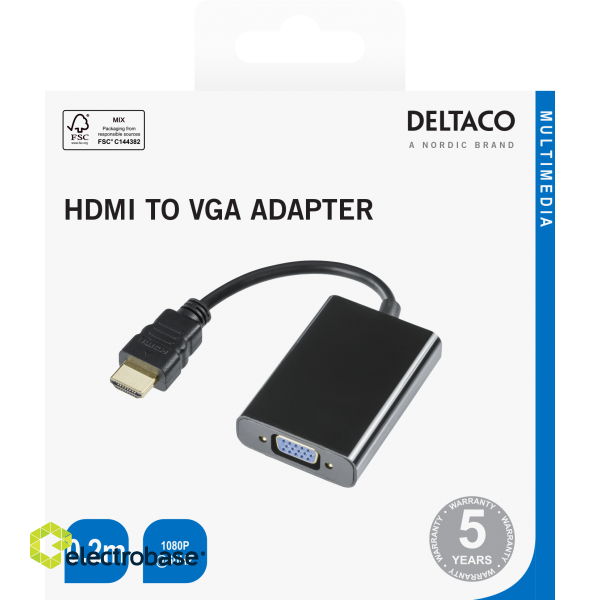 HDMI - VGA adapter DELTACO 1920x1080 60Hz, 0.2m, black / HDMI-VGA7 / R00100028 image 3