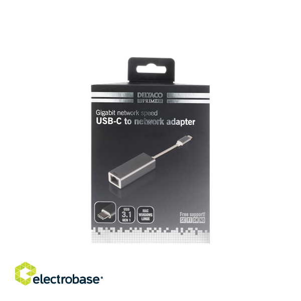 PRIME USB-C network adapter, Gigabit, 1xRJ45, 1xUSB-C male, aluminum, space gray DELTACO / USBC-GIGA5 image 2