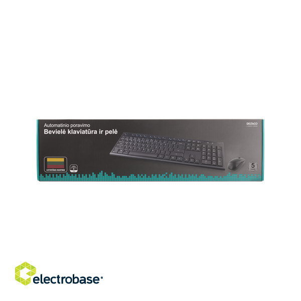 DELTACO Wireless Keyboard and Mouse, 105 Keys, LT/EN Layout, 2.4GHz USB Nano Receiver, Black  TB-114-LT image 1