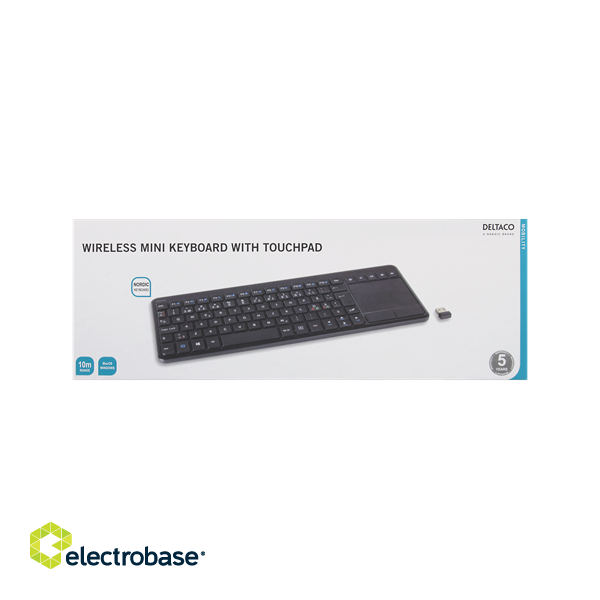 Keyboard DELTACO wireless mini with touchpad, EN, 2.4G, black / TB-504-EN image 3