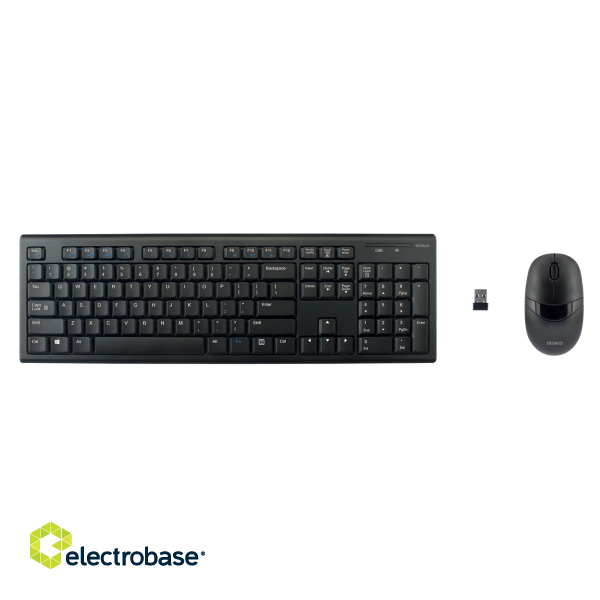 Wireless keyboard and mouse DELTACO 105 keys, US layout, 2.4GHz USB nano receiver, black / TB-114-US image 1