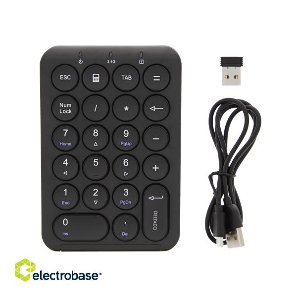 Wireless numpad keyboard DELTACO  2.4GHz RF, black / TB-125 image 2