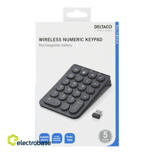 Wireless numpad keyboard DELTACO  2.4GHz RF, black / TB-125 image 4