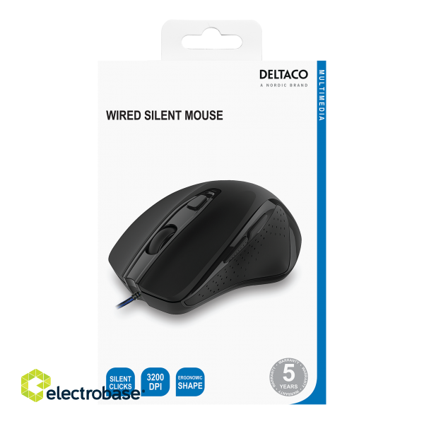 Mouse DELTACO OFFICE wired, ergonomic shape, silent clicks, black / MS-801 image 5