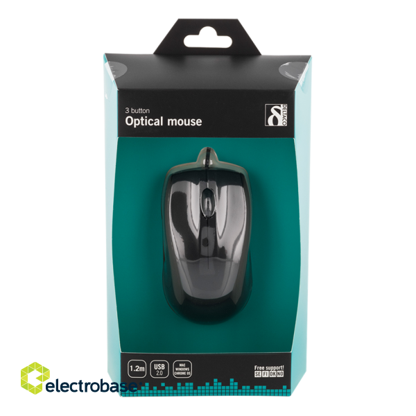 Mouse DELTACO, wired, 1.2m cable, 1200 dpi, black / MS-711 фото 4