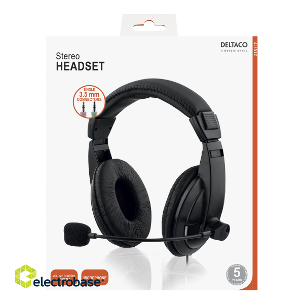 DELTACO headset, closed, volume control on cable, 2x3.5mm, 2m cable, black / HL-56 image 2