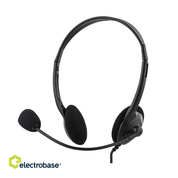 DELTACO headset, volume control on cable, 2m cable, 2x3,5mm, black / HL-2 image 1