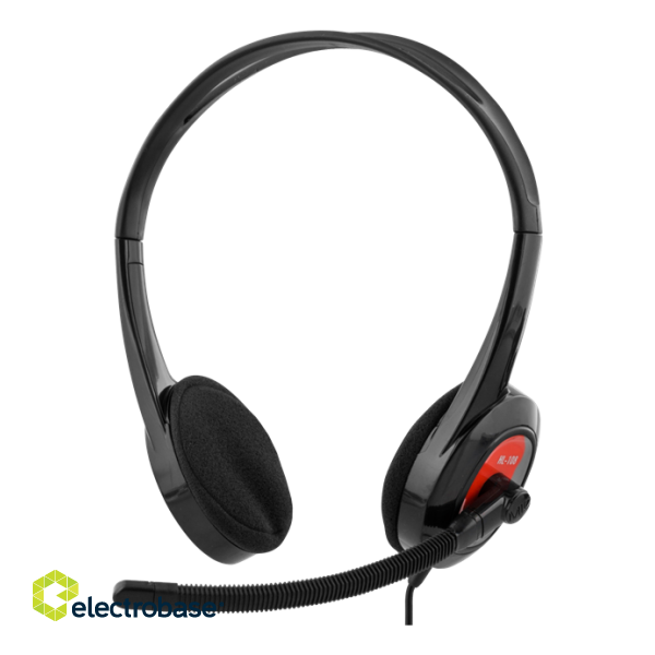 DELTACO on-ear headset, 20Hz-20kHz, 32&Omega;, 3.5mm 4-pin mini-connector, 1.8m, black/red / HL-108 image 1