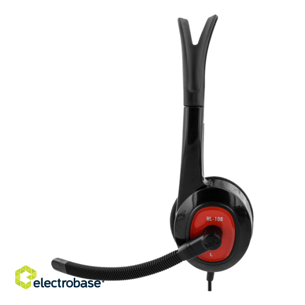DELTACO on-ear headset, 20Hz-20kHz, 32&Omega;, 3.5mm 4-pin mini-connector, 1.8m, black/red / HL-108 image 2