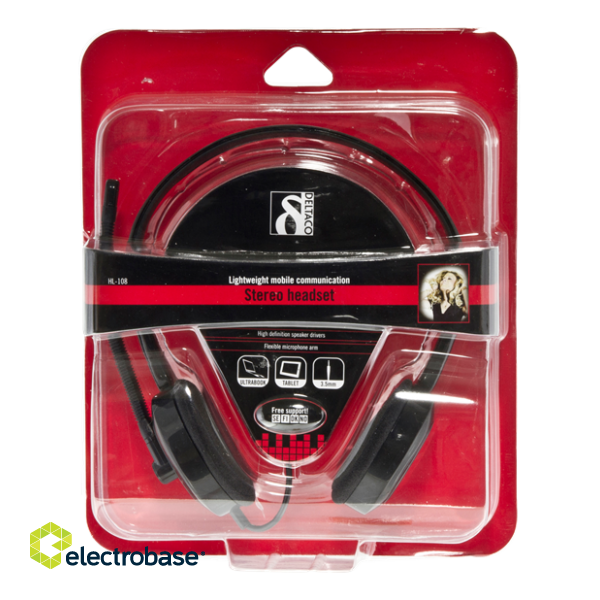 DELTACO on-ear headset, 20Hz-20kHz, 32&Omega;, 3.5mm 4-pin mini-connector, 1.8m, black/red / HL-108 image 4