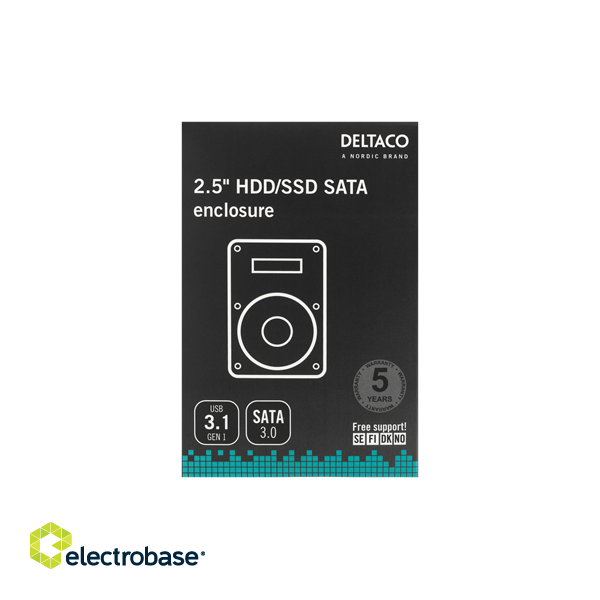  2.5 "External HDD / SSD Cabinet, USB 3.1 Gen 1, SATA 3.0, UASP, Black DELTACO / MAP-K104 image 1