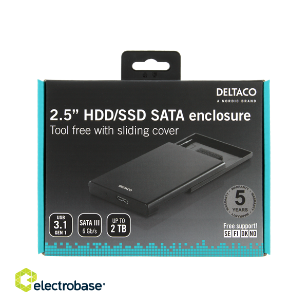 DELTACO External Hard Drive Enclosure, USB 3.0, Portable Door, 2.5 "HDD MAP-K2568