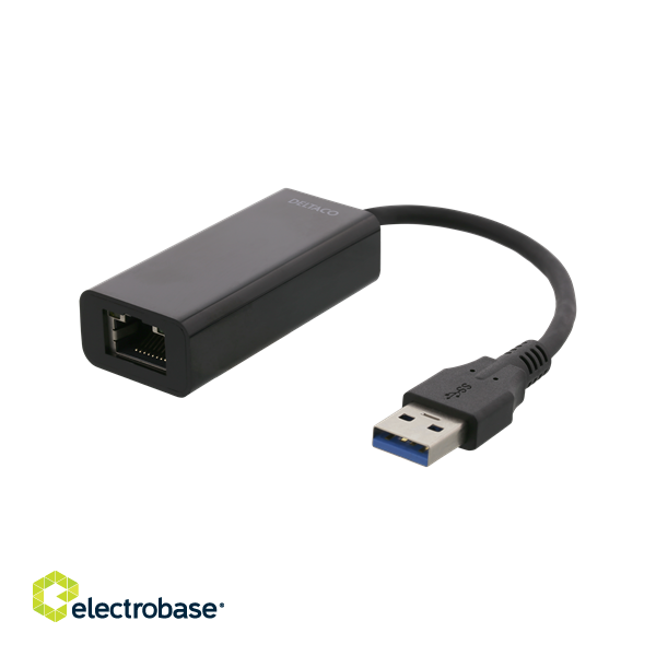 USB Hub DELTACO 1xRJ45, 1xUSB 3.0, black / USB3-GIGA5 фото 1