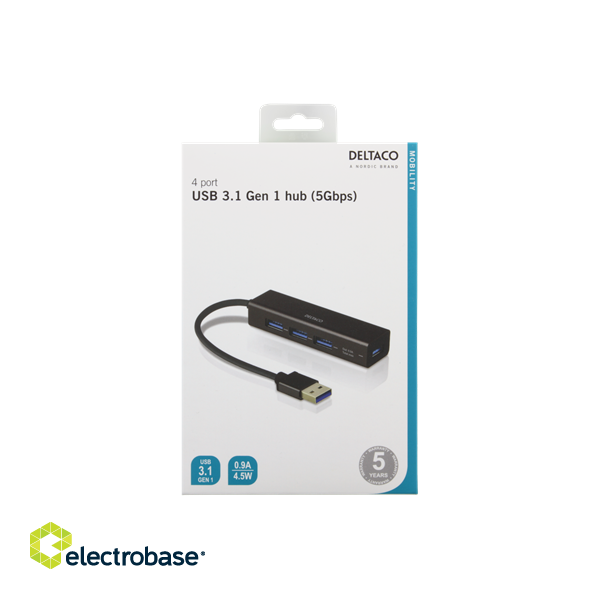 USB Mini Hub DELTACO with four USB-A ports, USB 3.1 Gen 1, black / UH-487 image 2