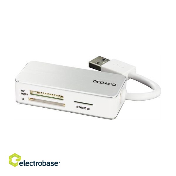 Flash card reader DELTACO SD, Micro SD, MS PRO/DUO, white-silver / UCR-147 image 1