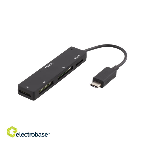 Flash card reader DELTACO, USB-C, SD, Micro SD,  M2, black / UCR-154 image 1