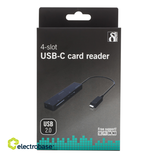 Flash card reader DELTACO, USB-C, SD, Micro SD,  M2, black / UCR-154 image 2