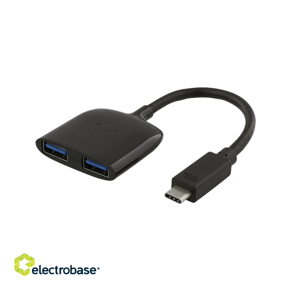 USB-C šakotuvas DELTACO 2xUSB-A, 0.1m kabelis, juodas / USBC-HUB4 paveikslėlis 1
