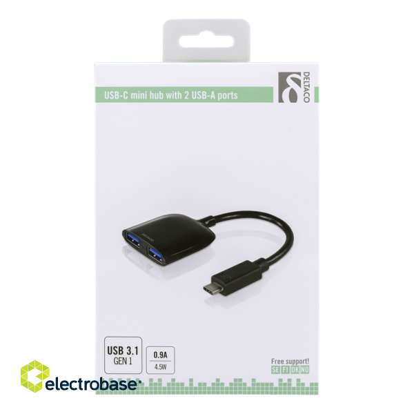 USB-C Hub DELTACO 2xUSB-A, 0.1m cable, black / USBC-HUB4 image 2