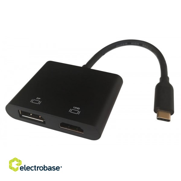 USB-C MST Hub DELTACO 2x 4K/60Hz, HDMI + DP, black, 0,1m / USBC-HDDP