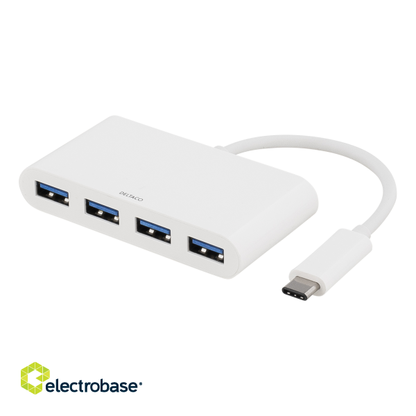 USB 3.1 Gen 1 hub DELTACO USB-C, 4xUSB Type A, 5V 4,5W 900mA, white / USBC-HUB1 image 1