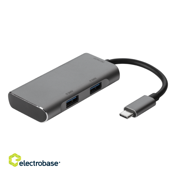 USB hub DELTACO USB-C ha for 2x USB-C ho and 2x USB-A ho, 10 Gb / s, space gray / USBC-HUB201 image 1