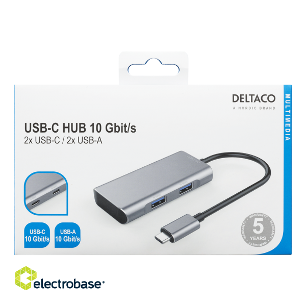 USB hub DELTACO USB-C ha for 2x USB-C ho and 2x USB-A ho, 10 Gb / s, space gray / USBC-HUB201 image 3