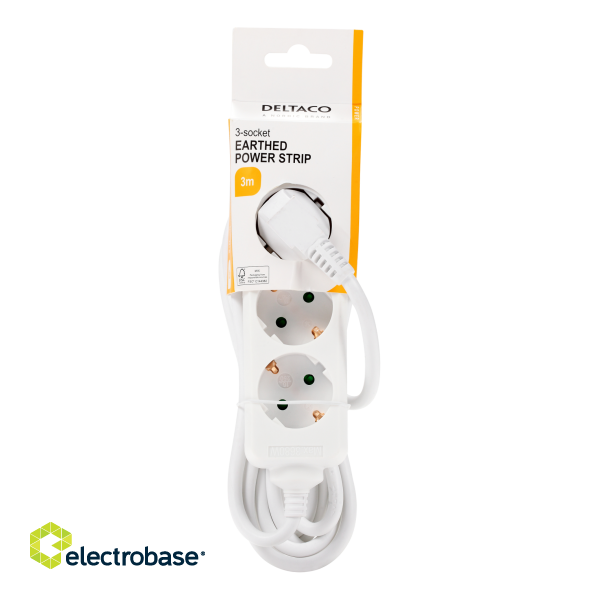 Branch socket DELTACO with 3xCEE 7/4 socket , 1xCEE 7/7 connection, 3m cable, white / GT-0301 image 3