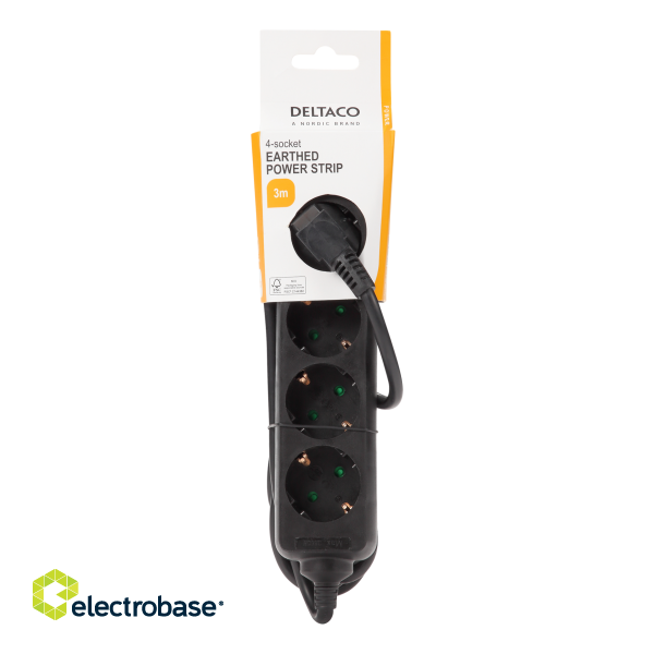 Earthed power strip DELTACO 4x CEE 7/3, 1x CEE 7/7, child protected, 3m, black / GT-0421 image 3