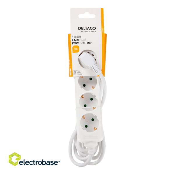 Earthed power strip DELTACO 4x CEE 7/3, 1x CEE 7/7, child protected, 3m, white / GT-0401 image 3