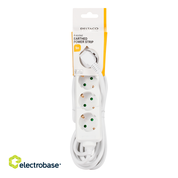 Earthed power strip DELTACO 4x CEE 7/3, 1x CEE 7/7, child protected, 5m, white / GT-0402 image 3