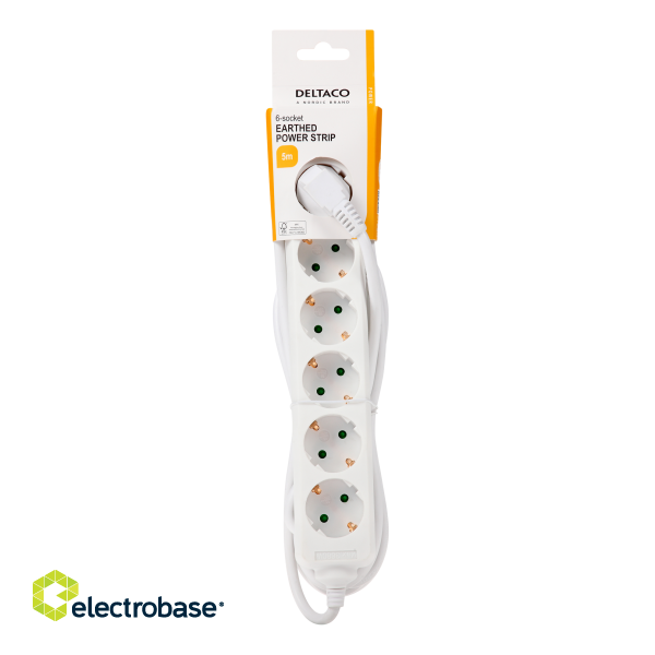 Earthed power strip DELTACO 6x CEE 7/3, 1x CEE 7/7, child protected, 5m, white / GT-0602 image 3