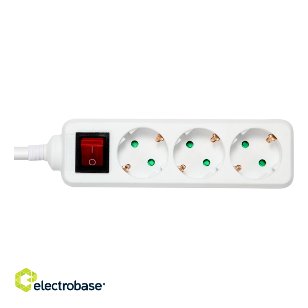 Earthed power strip DELTACO with power switch, 3x CEE 7/3, 1x CEE 7/7, child protected, 3m, white / GT-0351 paveikslėlis 1