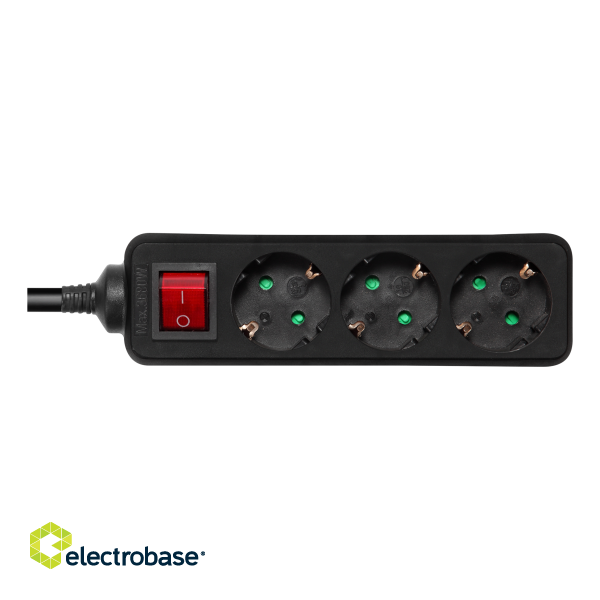 Earthed power strip DELTACO with power switch, 3x CEE 7/3, 1x CEE 7/7, child protected, 5m, black / GT-0362 image 1
