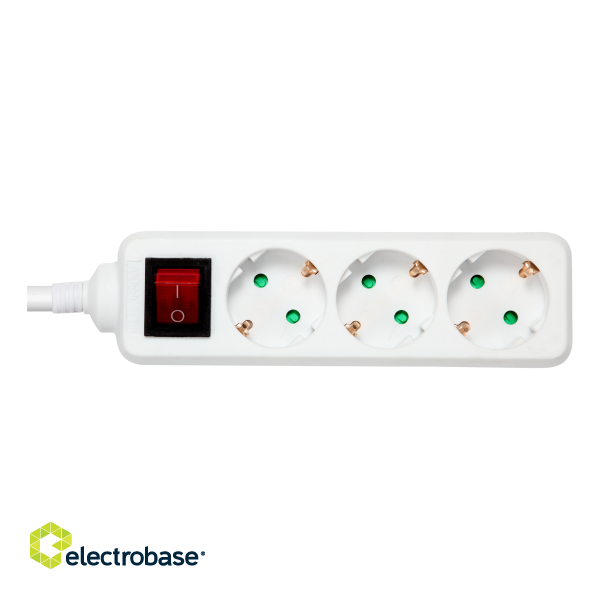 Earthed power strip DELTACO with power switch, 3x CEE 7/3, 1x CEE 7/7, child protected, 5m, white / GT-0352 image 1