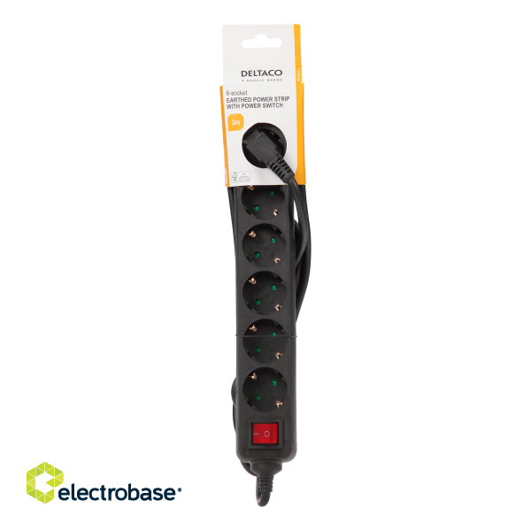 Earthed power strip DELTACO with power switch, 6x CEE 7/3, 1x CEE 7/7, child protected, 3m, black / GT-0661 image 3