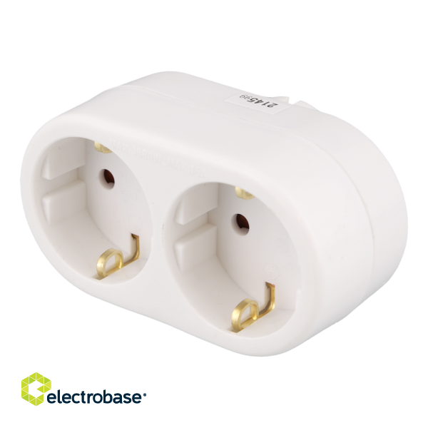 Earthed power outlet DELTACO 2-sockets, white / GT-987 image 1