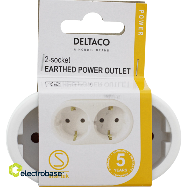 Earthed power outlet DELTACO 2-sockets, white / GT-987 image 3