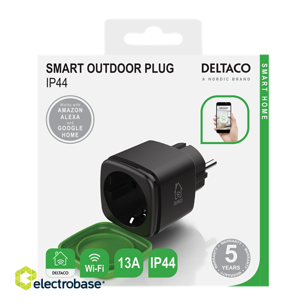 DELTACO SMART HOME outdoor plug, WiFi, IP44, 1xCEE 7/3, 13A, black/gre / SH-OP01 image 5