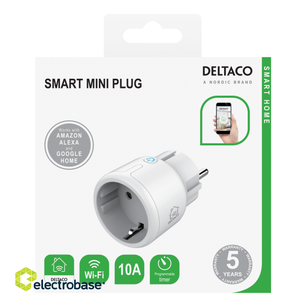 Switch DELTACO SMART HOME LED indicator, WiFi 2.4GHz, 1xCEE 7/3, 10A, timer, white / SH-P01M image 3