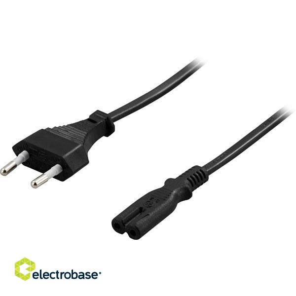 Cable DELTACO CEE 7/16 to straight IEC 60320 C7, max 250V / 2.5A, 1m, black / DEL-109AA