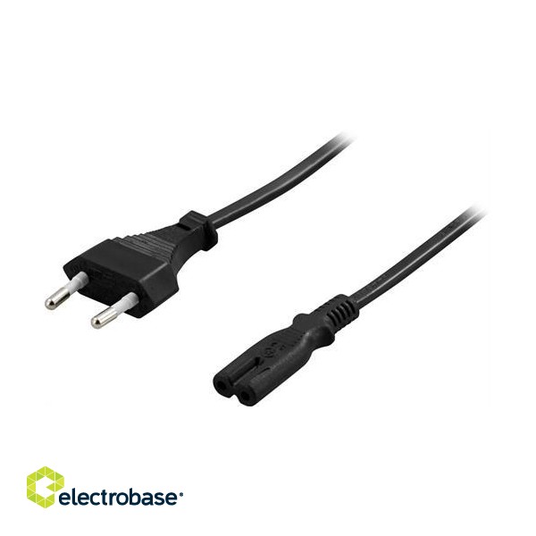 Cable DELTACO  CEE 7/16 to straight IEC 60320 C7, max 250V / 2.5A, 5m, black/ DEL-109AN image 1