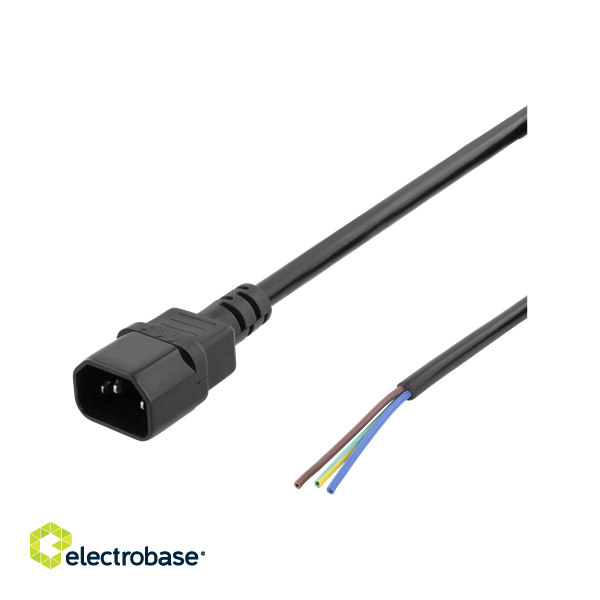 DELTACO C14 to open ended power cord, 2m, IEC C14, 10A, black / DEL-109UC image 1