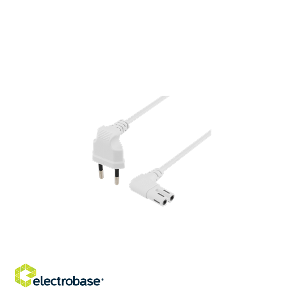 DELTACO cable, 0.5m, angled CEE 7/16, IEC 60320 C7, Max 250V 2.5A, white / DEL-109BR image 2