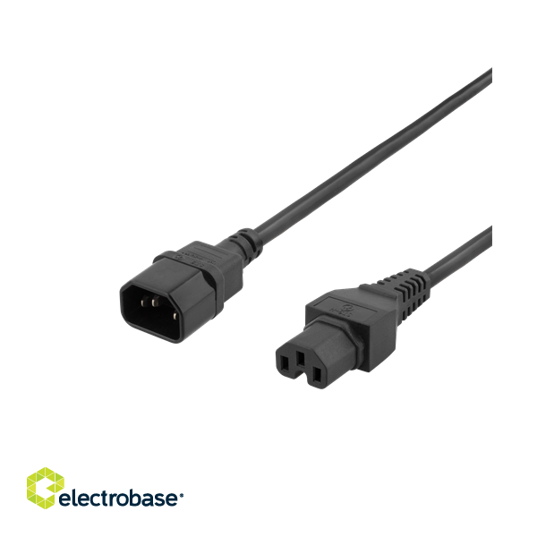 DELTACO extension cord IEC C15 - IEC C14, 0.5m, black  DEL-116-50