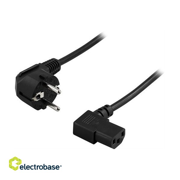 DELTACO grounded  cable CEE 7/7 to angled IEC 60320 C13 , max 250V / 10A, 1m, black DEL-109BA