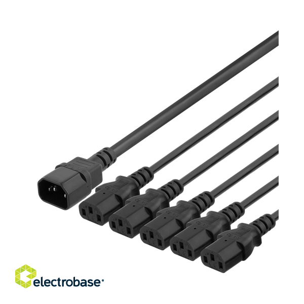 DELTACO IEC C14 to 5x IEC C13 Power cable, 2m, 10A/250V, Y-Splitter,  DEL-113D