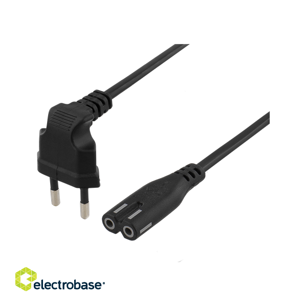 DELTACO power cable, angled CEE 7/16, straight IEC 60320 C7, 3m, black /DEL-109BF
