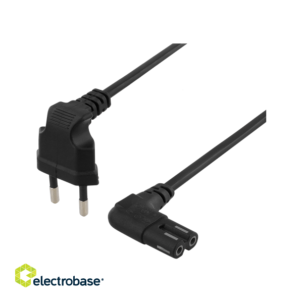 DELTACO ungrounded device cable, 1m, angled CEE 7/16 - IEC 60320, black DEL-109BL