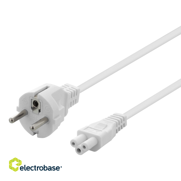Device cable DELTACO earthed, straight CEE 7/7 to straight IEC 60320 C5, max 250V/2.5A, 2m, 3X0.75mm2, white / DEL-109NV image 1